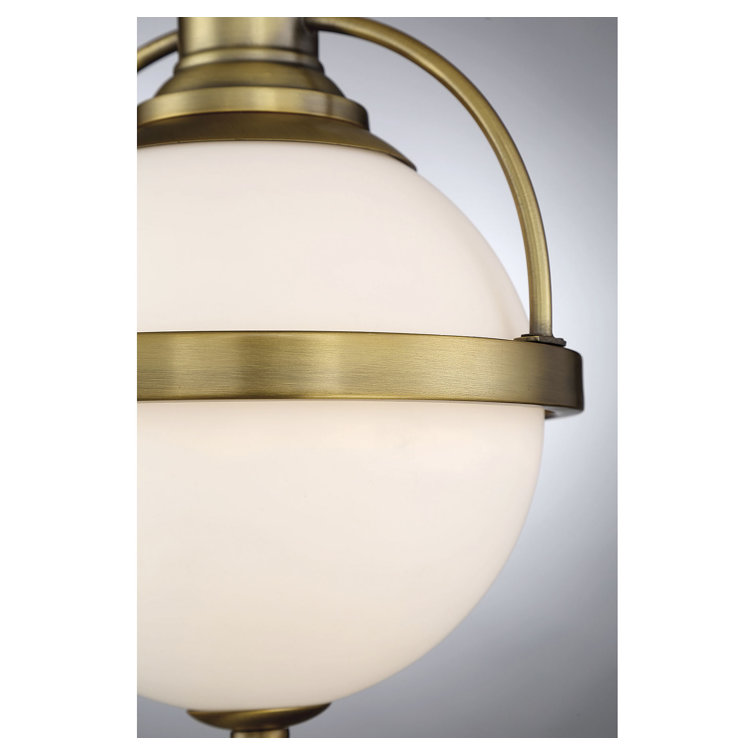 Warm Brass Globe Pendant Light with White Opal Glass Shade