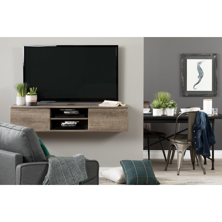 Weathered Oak Floating TV Stand with Cabinet for TVs up to 65"