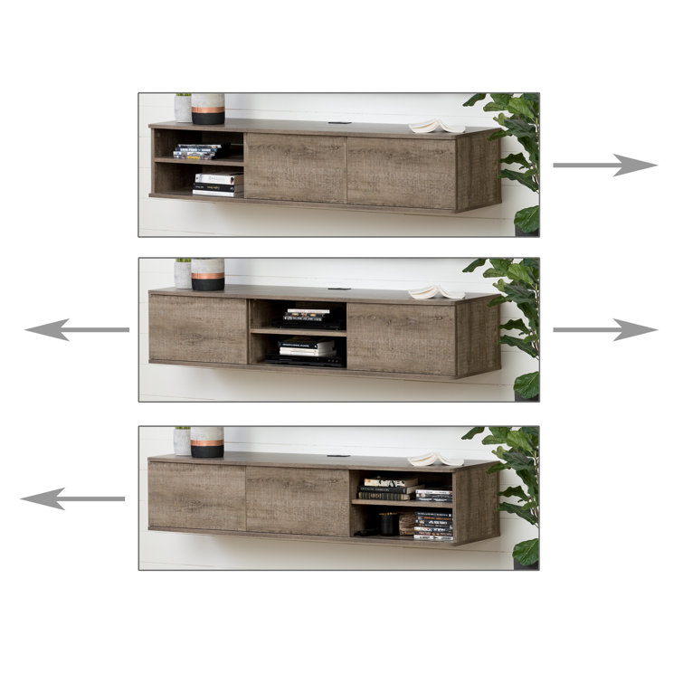 Weathered Oak Floating TV Stand with Cabinet for TVs up to 65"