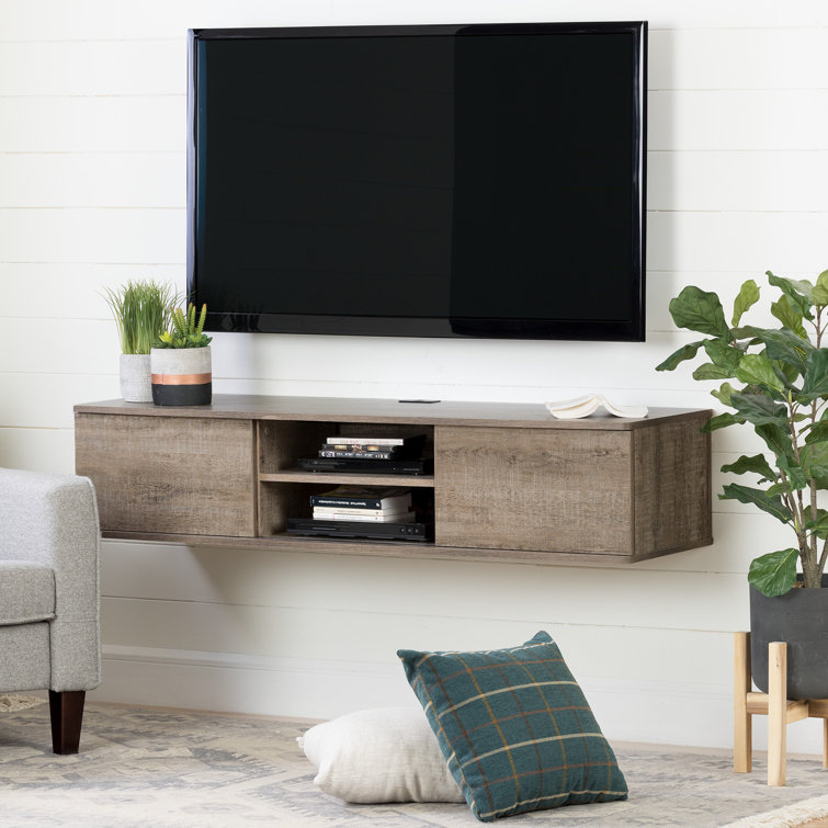 Weathered Oak Floating TV Stand with Cabinet for TVs up to 65"