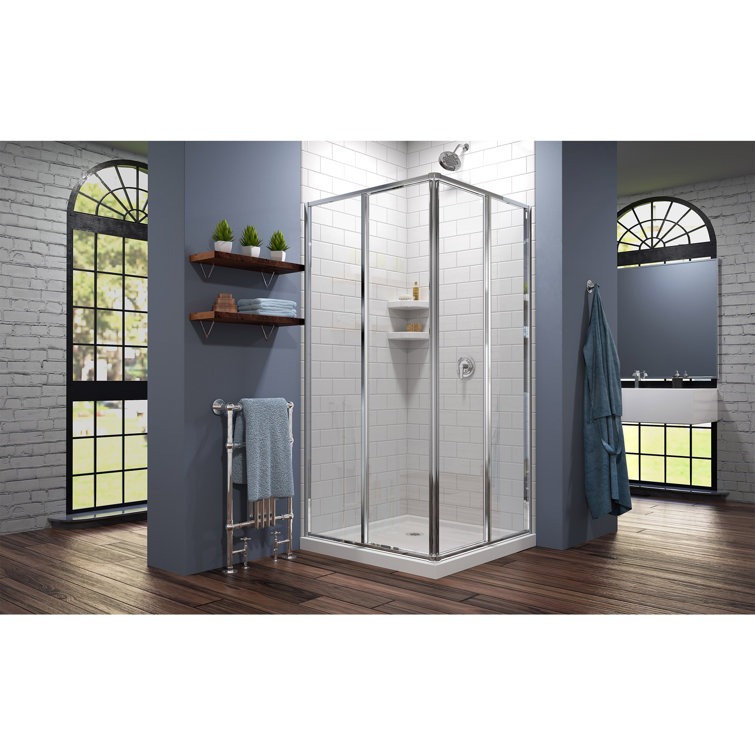 Cornerview 36" x 74.75" Chrome Framed Square Sliding Shower Enclosure