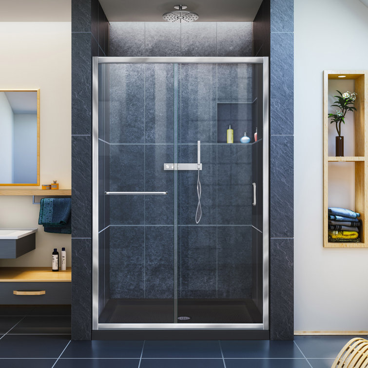 Infinity-Z 48" Satin Black Semi-Frameless Sliding Shower Kit
