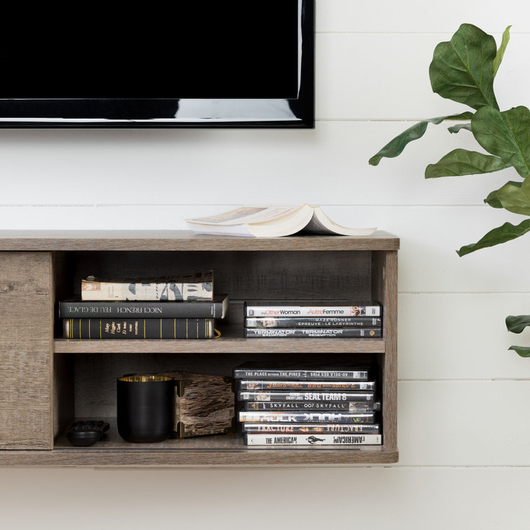 Weathered Oak Floating TV Stand with Cabinet for TVs up to 65"