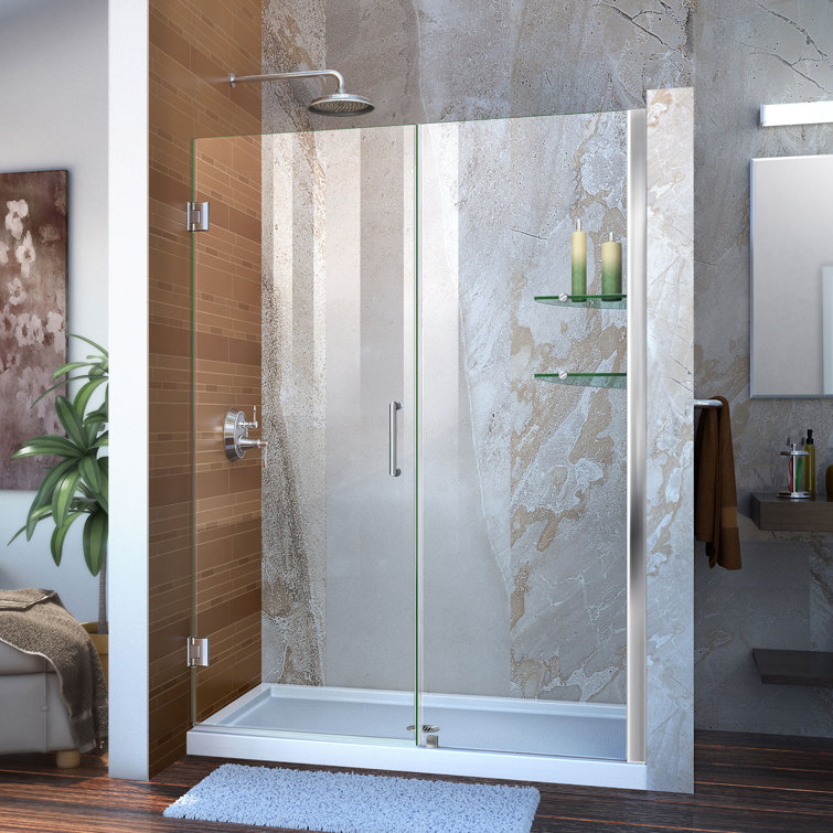 Unidoor 61" Clear Glass Frameless Hinged Shower Door