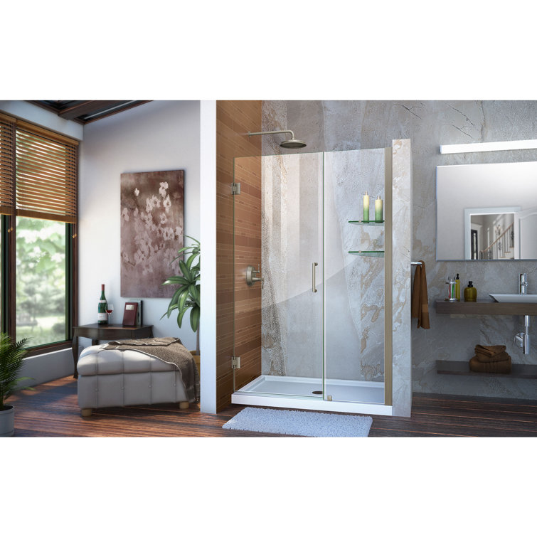 Unidoor 61" Clear Glass Frameless Hinged Shower Door