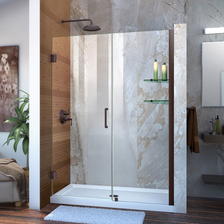 Unidoor 61" Clear Glass Frameless Hinged Shower Door