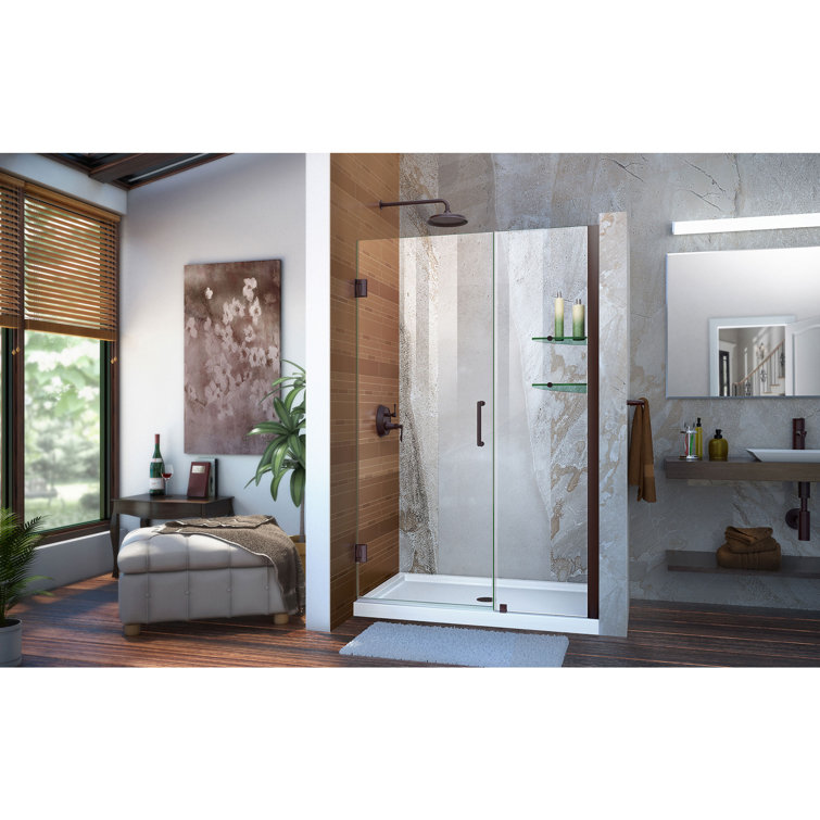 Unidoor 61" Clear Glass Frameless Hinged Shower Door