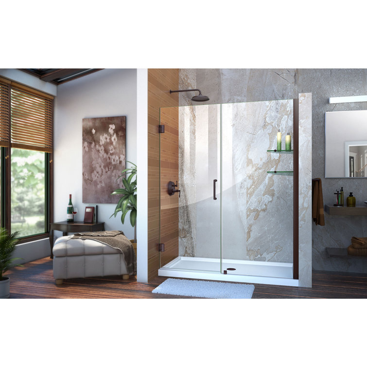 Unidoor 61" Clear Glass Frameless Hinged Shower Door
