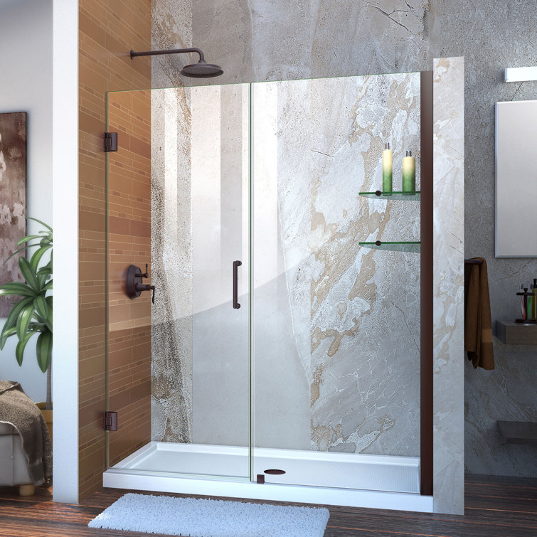Unidoor 61" Clear Glass Frameless Hinged Shower Door
