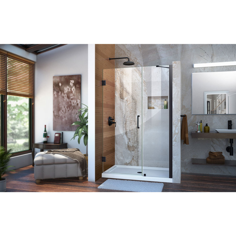 Unidoor 49" Frameless Clear Glass Hinged Shower Door in Black