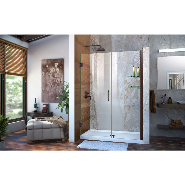 Unidoor 61" Clear Glass Frameless Hinged Shower Door
