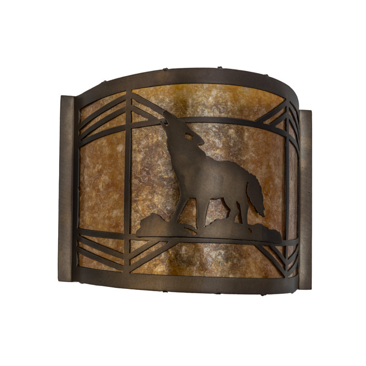 Antique Copper Wood Wall Sconce with Stained Glass Shade