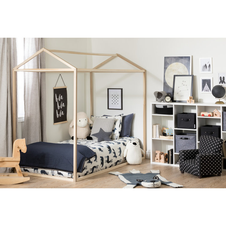 Natural Pine Twin Canopy House Bed Frame