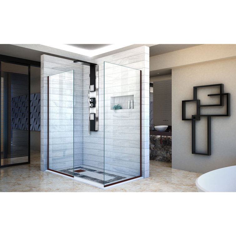 Linea 34" Frameless Clear Glass Shower Panel with Bronze Hardware