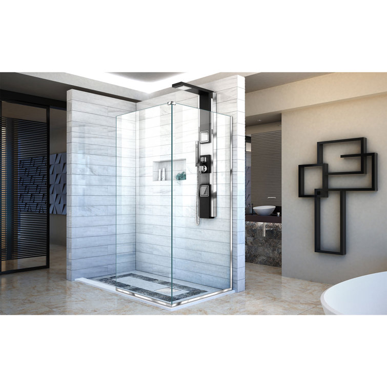 Linea 34" Frameless Clear Glass Shower Screen with Distressed Bronze Hardware