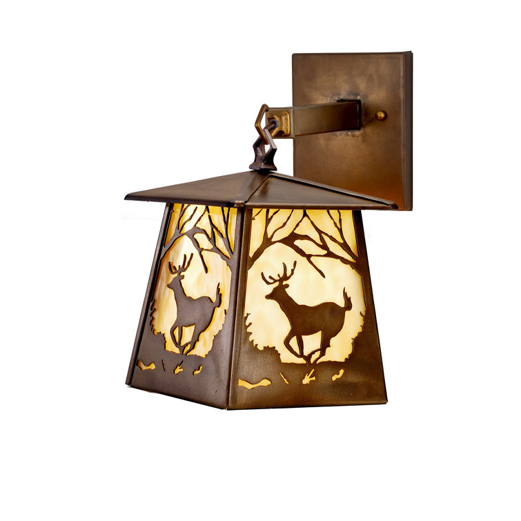 Bronze Deer Lantern Wall Sconce with Glass Lens
