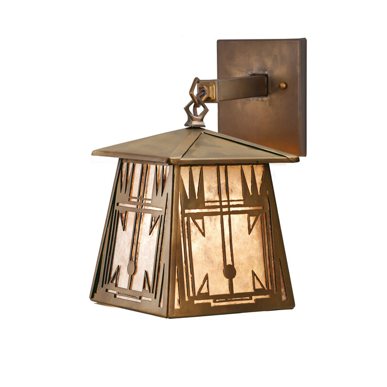 Antique Copper 12.5" Lantern Wall Sconce with Art Glass