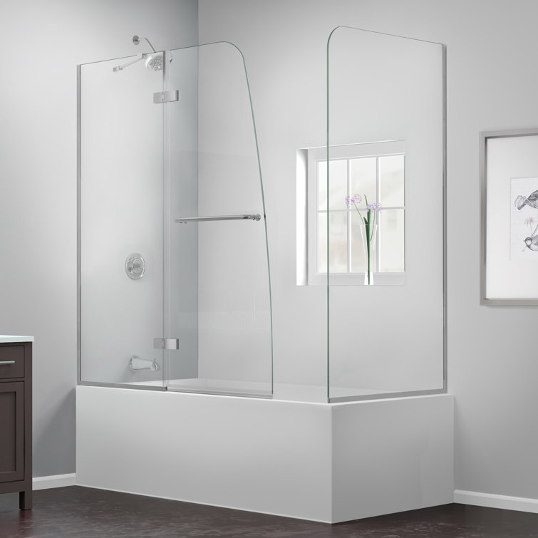 Aqua Ultra 60" Clear Tempered Glass Frameless Hinged Tub Door