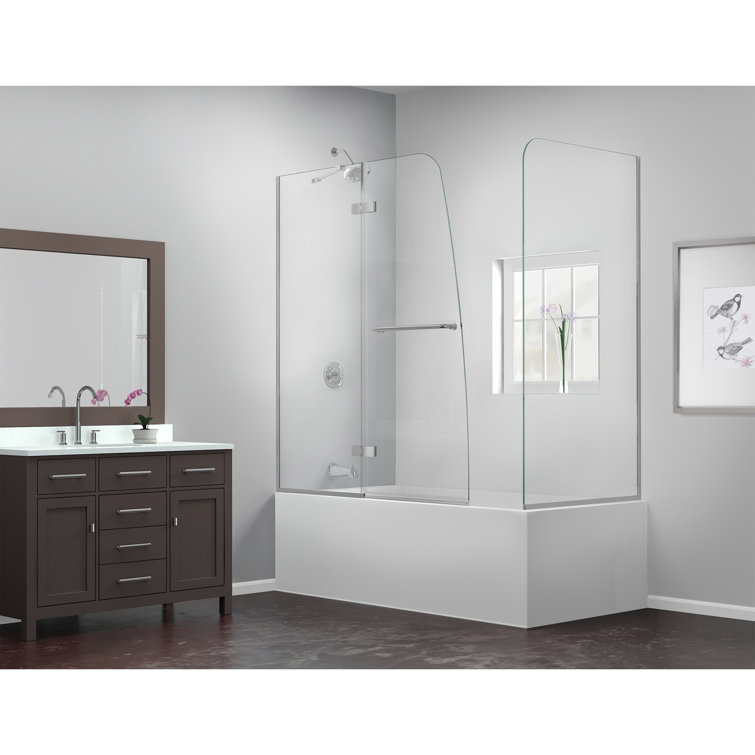 Aqua Ultra 60" Clear Tempered Glass Frameless Hinged Tub Door
