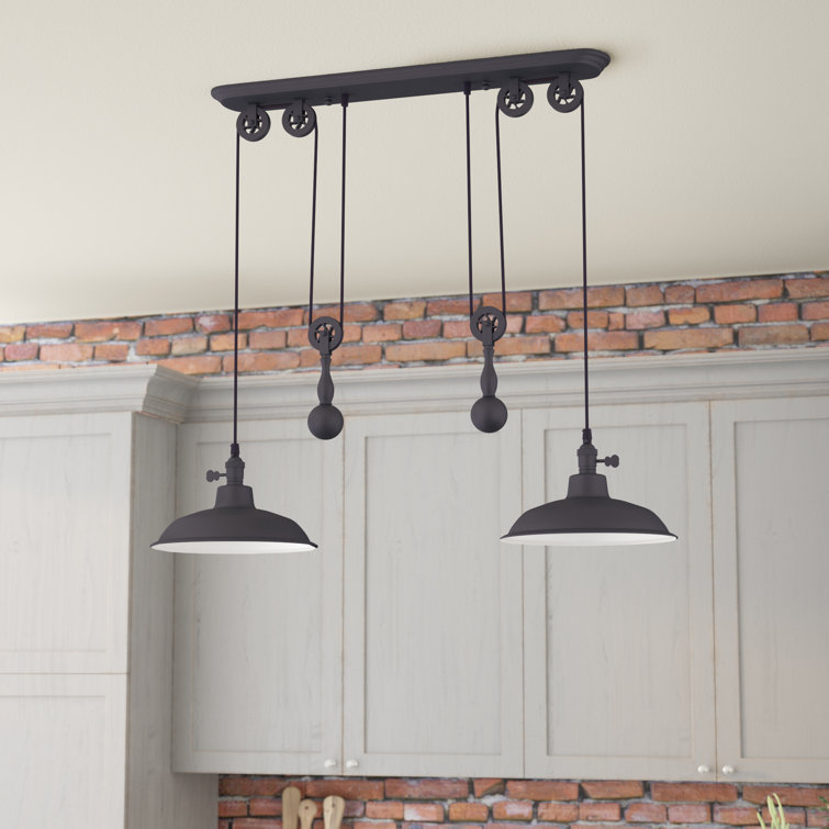 Aged Bronze 2-Light Pulley Pendant with Adjustable Height