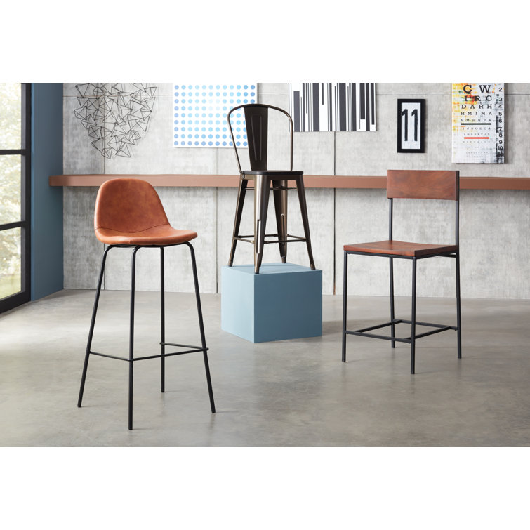 Maxine Vintage Black Metal Frame Vegan Leather Counter Stool