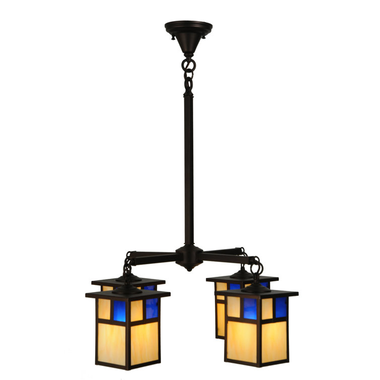 Mahogany Bronze 4-Light Chandelier with Blue and Beige Glass