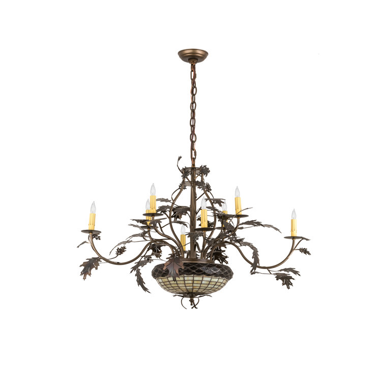 Majestic Oak Leaf 11-Light Antique Copper Chandelier with Ivory Acorn