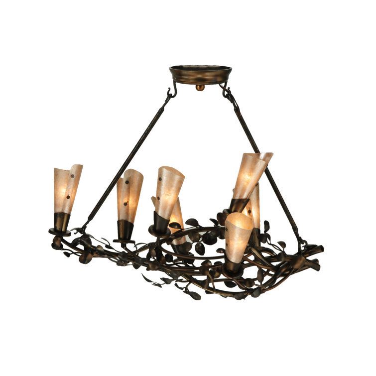 Burnished Copper 7-Light Floral Chandelier with Steel Leaves
