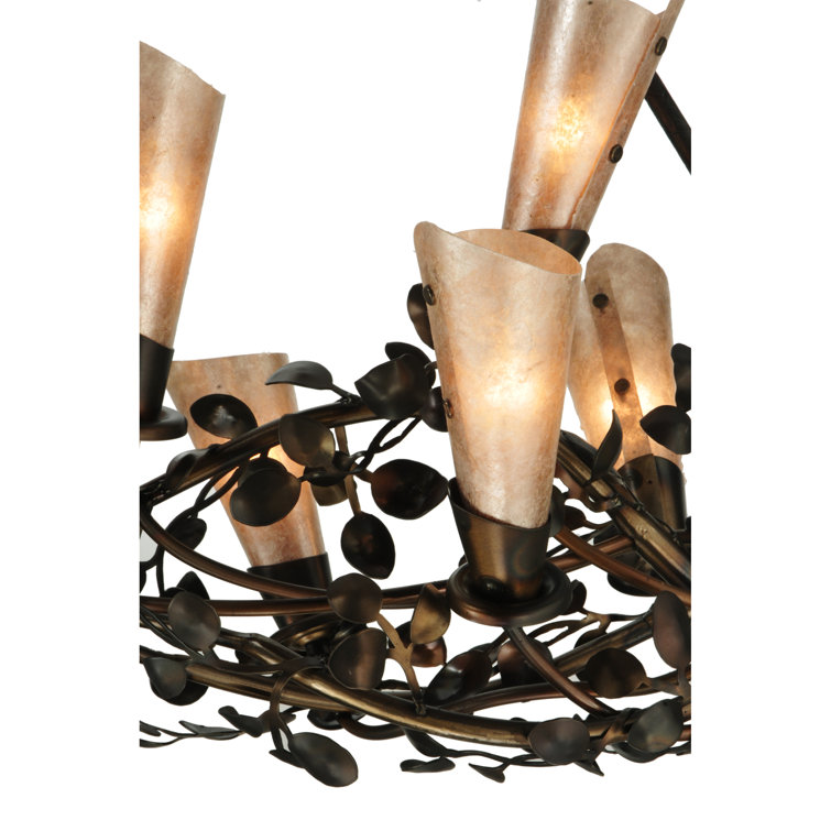 Burnished Copper 7-Light Floral Chandelier with Steel Leaves