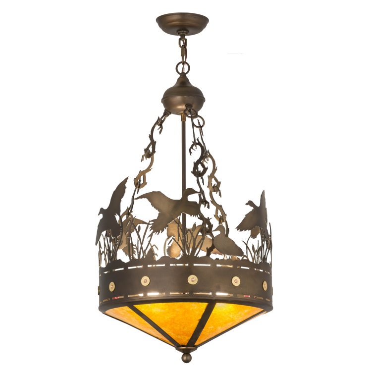 Antique Copper and Glass Ducks in Flight Pendant Light