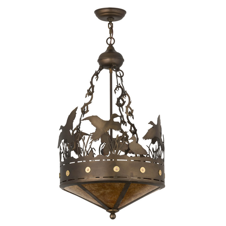 Antique Copper and Glass Ducks in Flight Pendant Light