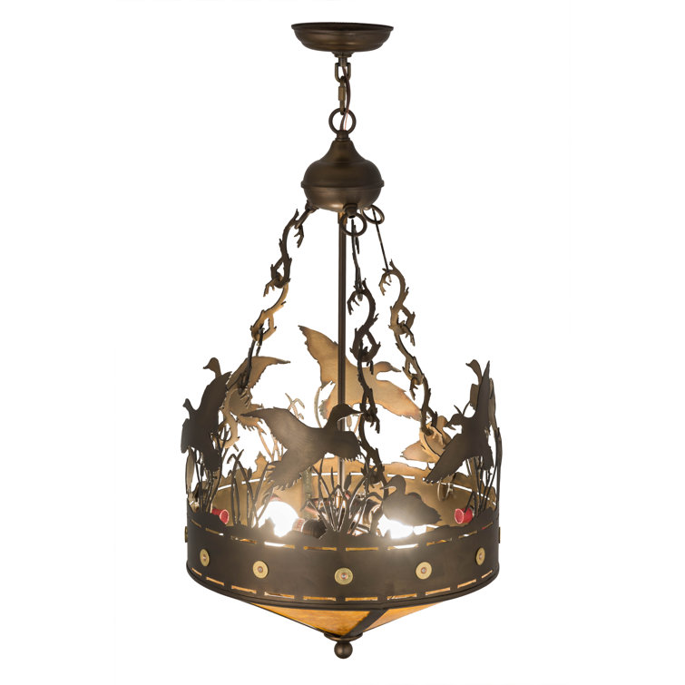 Antique Copper and Glass Ducks in Flight Pendant Light