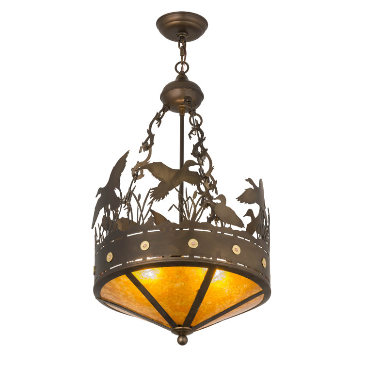 Antique Copper and Glass Ducks in Flight Pendant Light