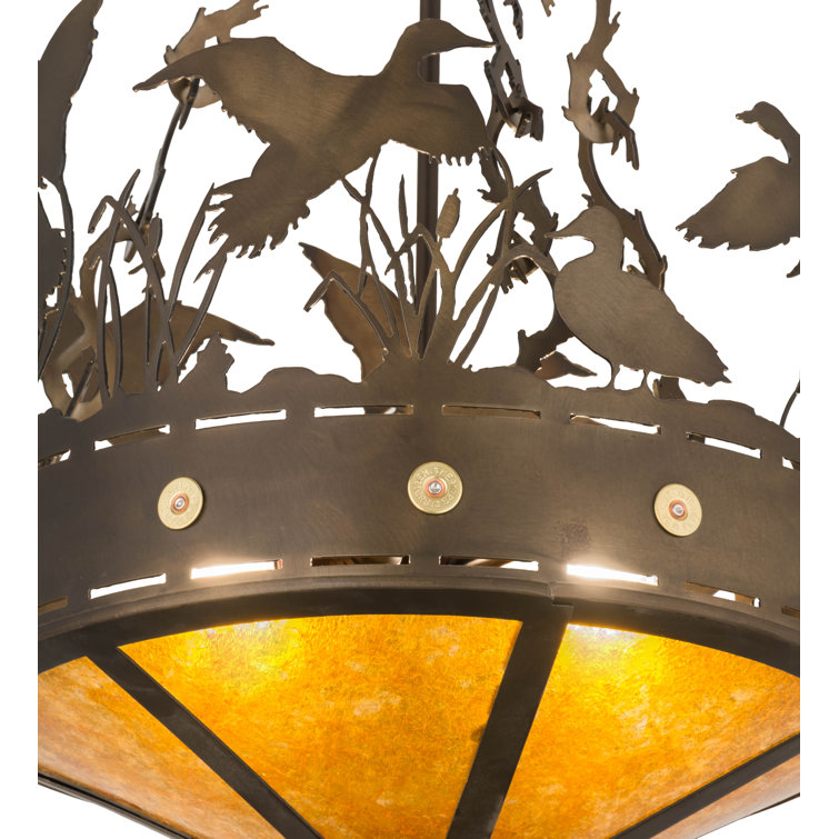 Antique Copper and Glass Ducks in Flight Pendant Light