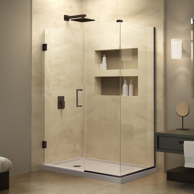Unidoor Plus 36" Frameless Hinged Shower Enclosure in Distressed Bronze