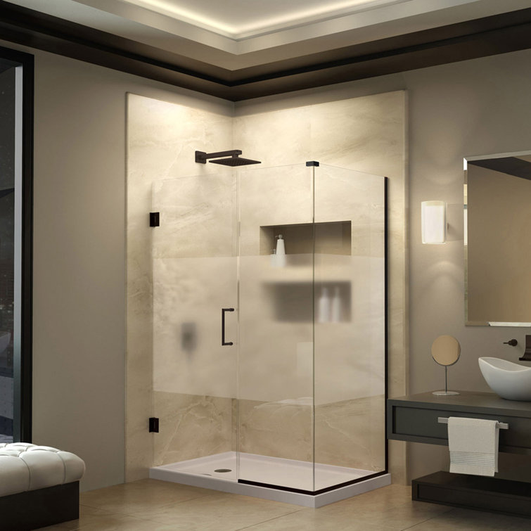 Unidoor Plus 36" Frameless Hinged Shower Enclosure in Distressed Bronze