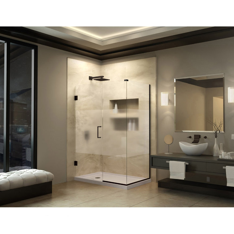 Unidoor Plus 36" Frameless Hinged Shower Enclosure in Distressed Bronze