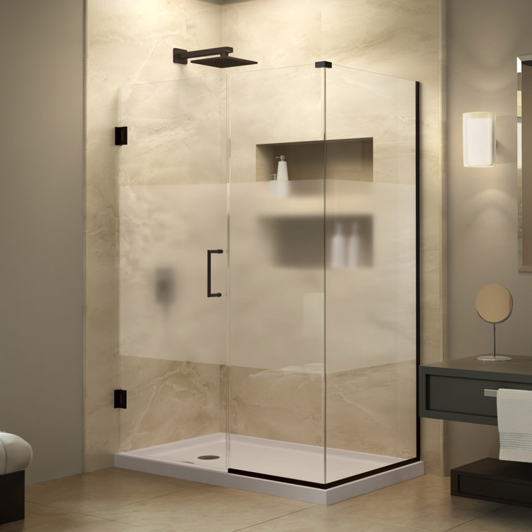 Unidoor Plus 36" Frameless Hinged Shower Enclosure in Distressed Bronze