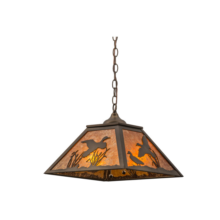 Antique Copper and Amber Mica Pendant Light with Wildlife Design