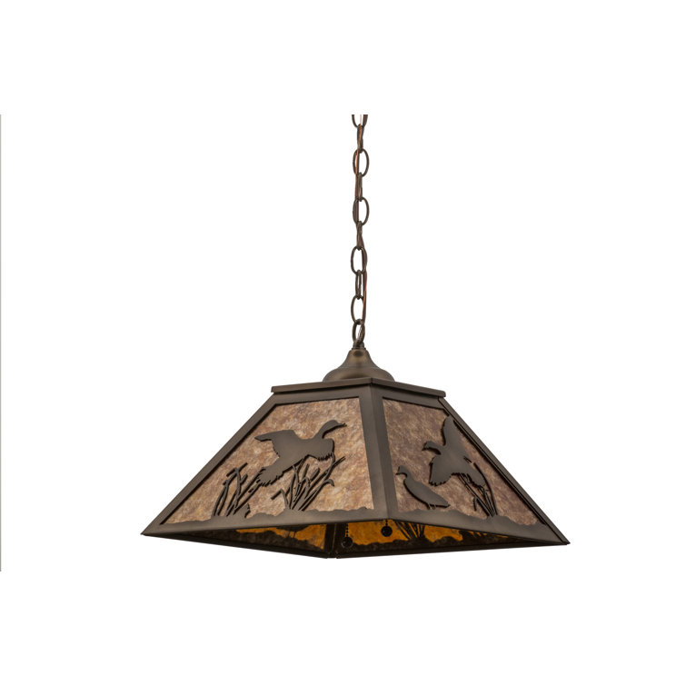 Antique Copper and Amber Mica Pendant Light with Wildlife Design