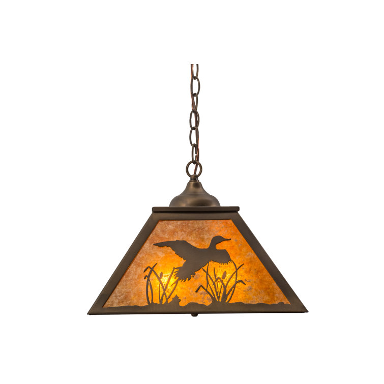 Antique Copper and Amber Mica Pendant Light with Wildlife Design