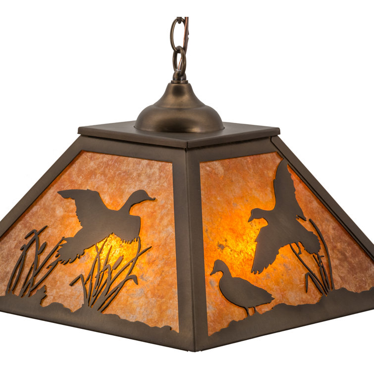 Antique Copper and Amber Mica Pendant Light with Wildlife Design