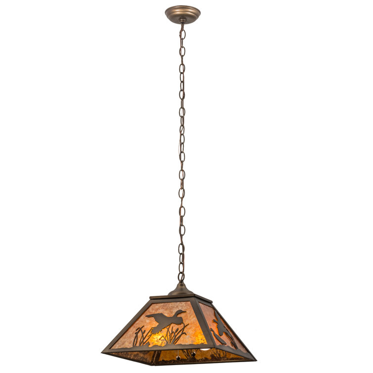 Antique Copper and Amber Mica Pendant Light with Wildlife Design