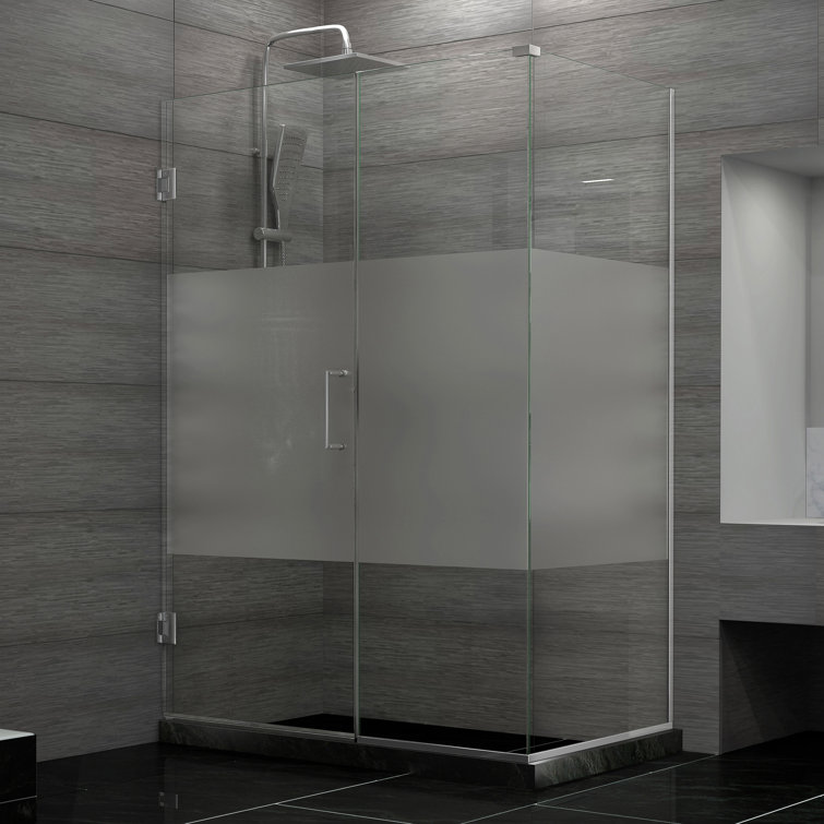 Unidoor Plus Frameless Clear Glass Hinged Shower Enclosure with Distressed Bronze Hardware