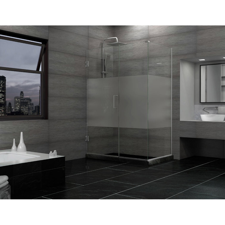 Unidoor Plus Frameless Clear Glass Hinged Shower Enclosure with Distressed Bronze Hardware