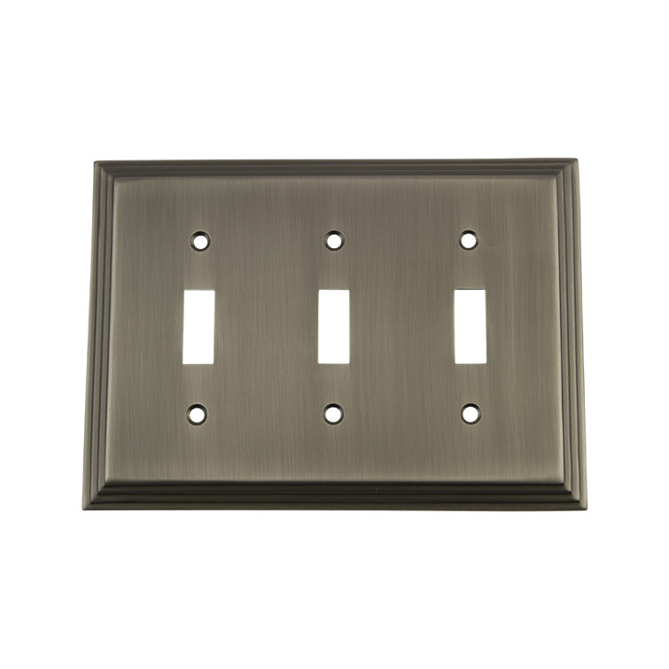 Antique Pewter 3-Gang Metal Vintage Switch Plate