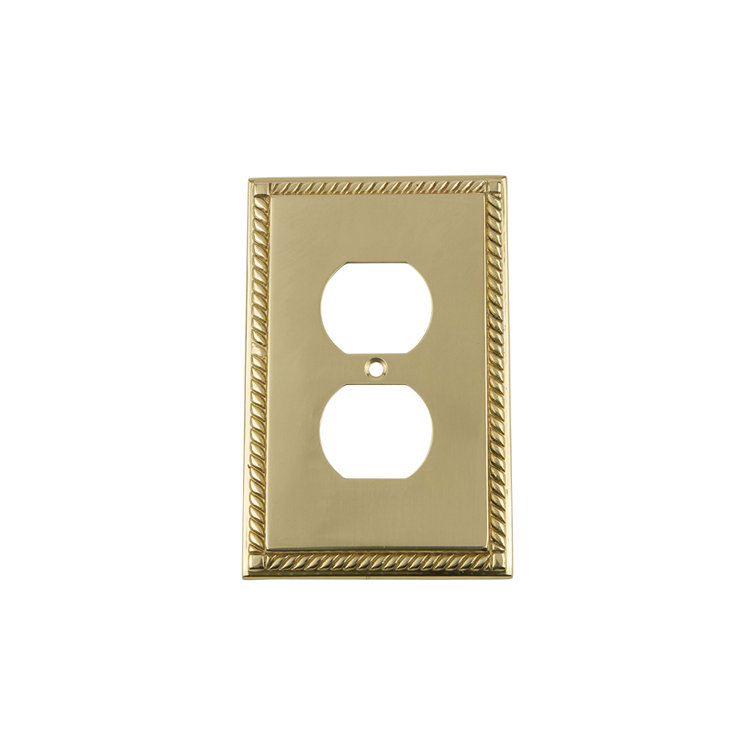 Polished Brass Vintage Art Deco 1-Gang Duplex Outlet Wall Plate
