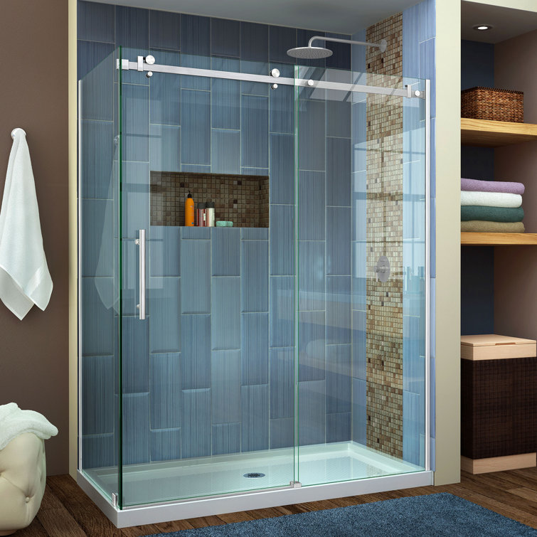 Enigma Air 60" Frameless Sliding Shower Enclosure in Polished Stainless Steel