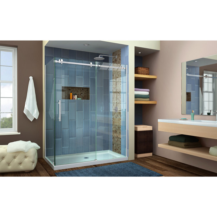 Enigma Air 60" Frameless Sliding Shower Enclosure in Polished Stainless Steel