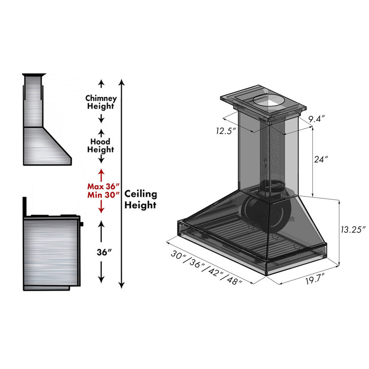 30'' Walnut and Stainless Steel Wall Mount Range Hood
